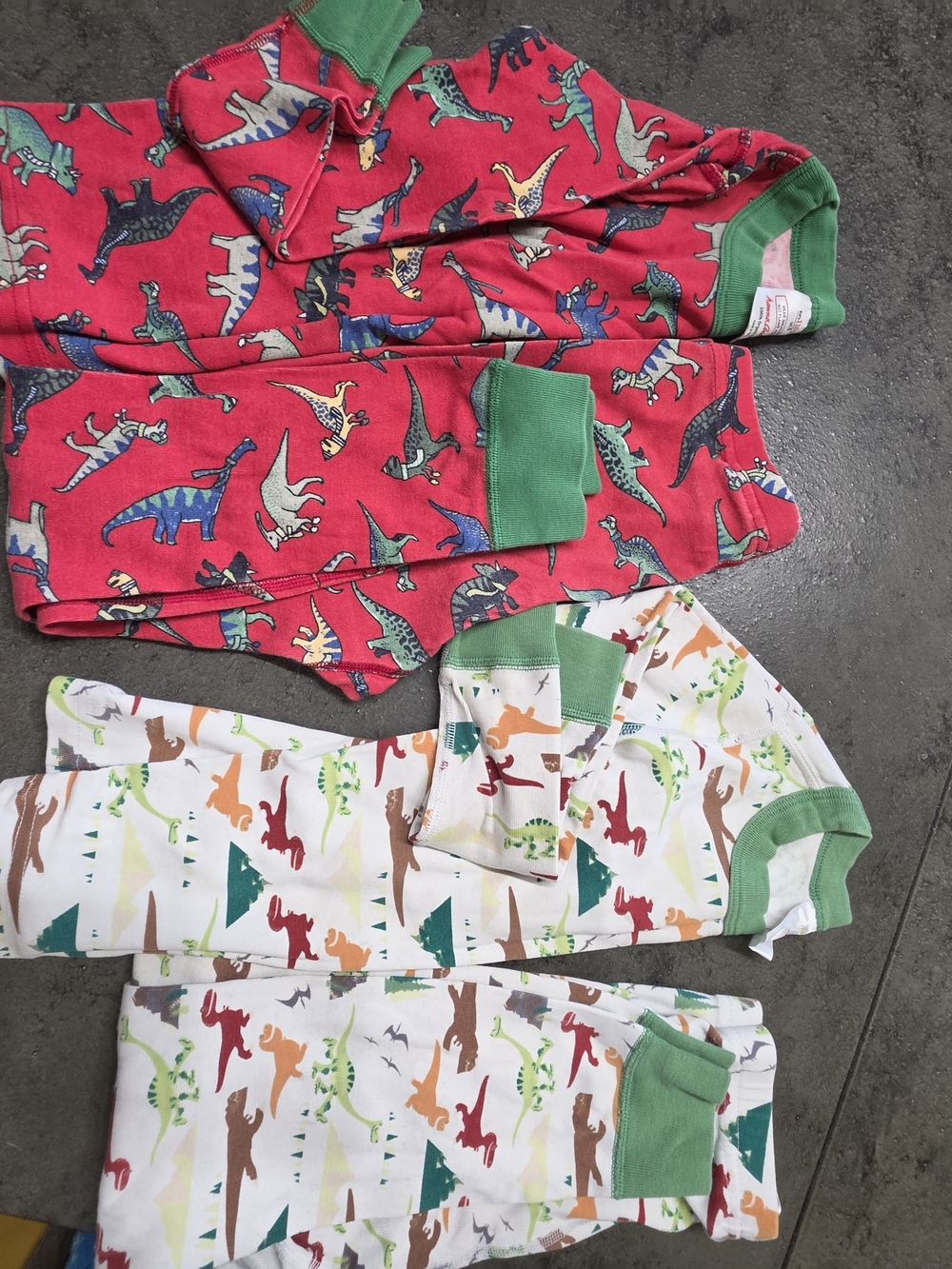 Disney Two-Piece Dinosaur Pajama Sets in Red and White with Green Trim